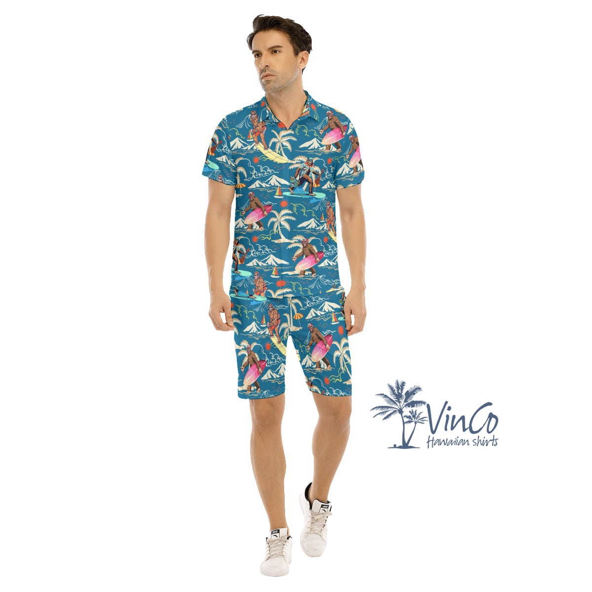 Surfboard Bigfoot Hawaiian Shirt Set For Men (2)