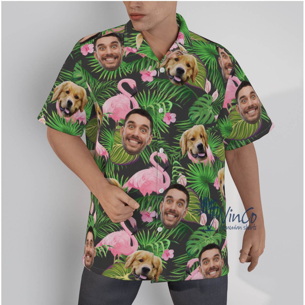 Tropical Custom Dog And Human Face Aloha Shirt For Men (2)