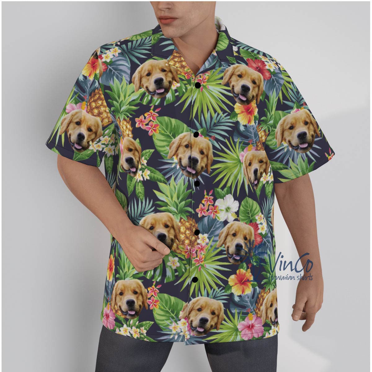Tropical Custom Face Dog Aloha Shirt For Men (1)