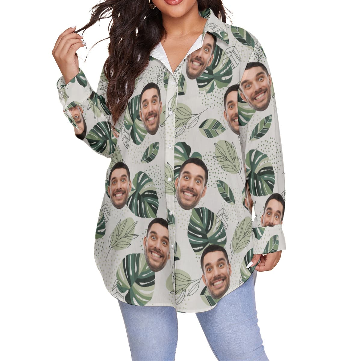 Tropical Custom Face Women’s Plus Size Hawaiian Shirt (1)