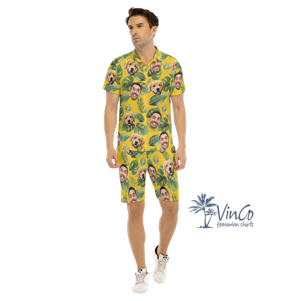 Tropical Custom Multiple Face Hawaiian Shirt Set For Men (1)