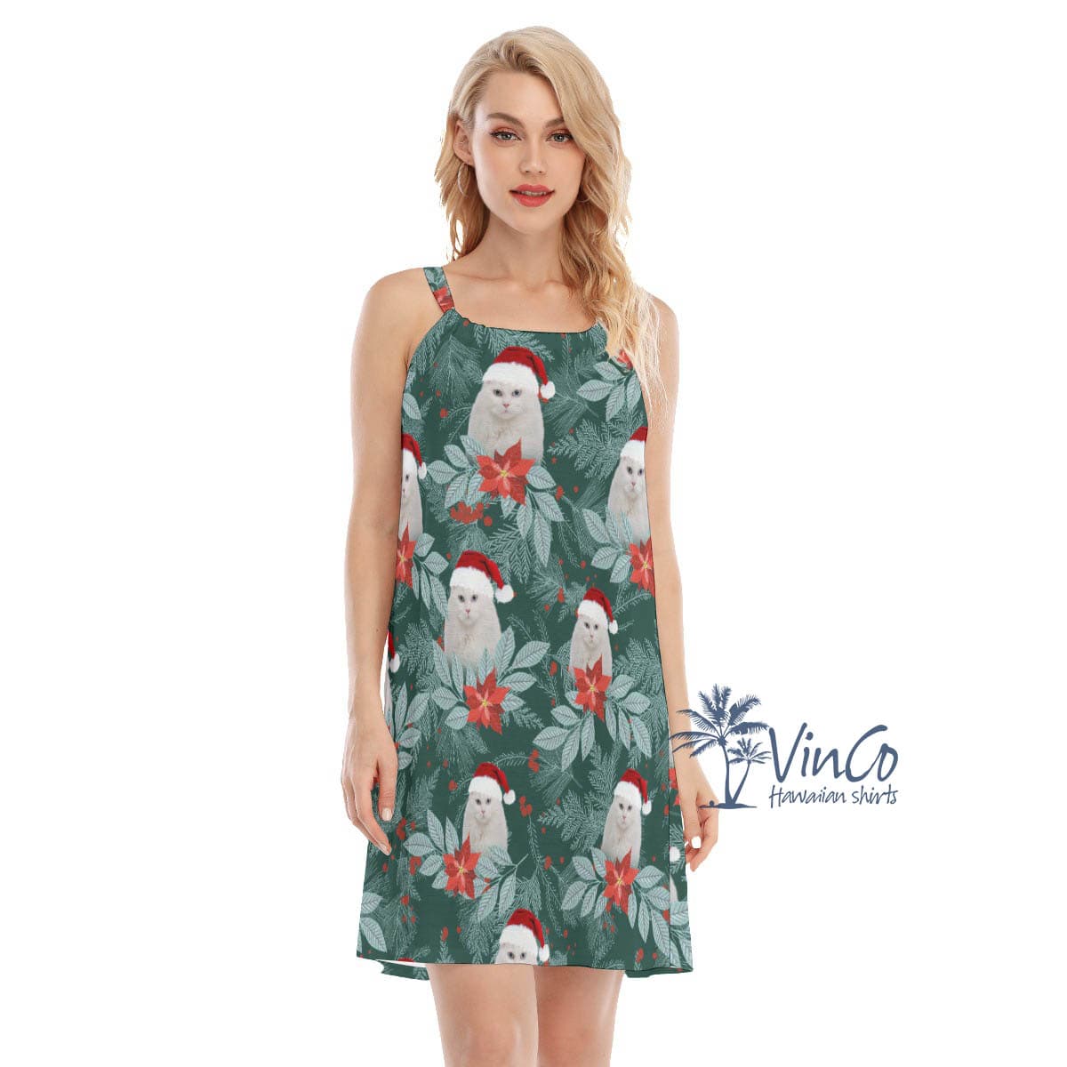 Tropical Custom Pet Face Christmas Dress For Women (2)