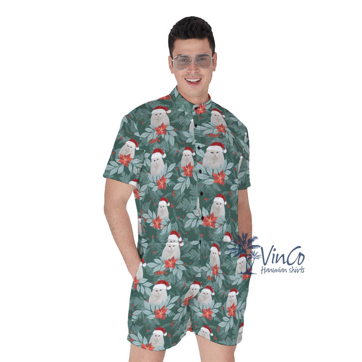 Tropical Custom Pet Face Christmas Romper For Men (3)