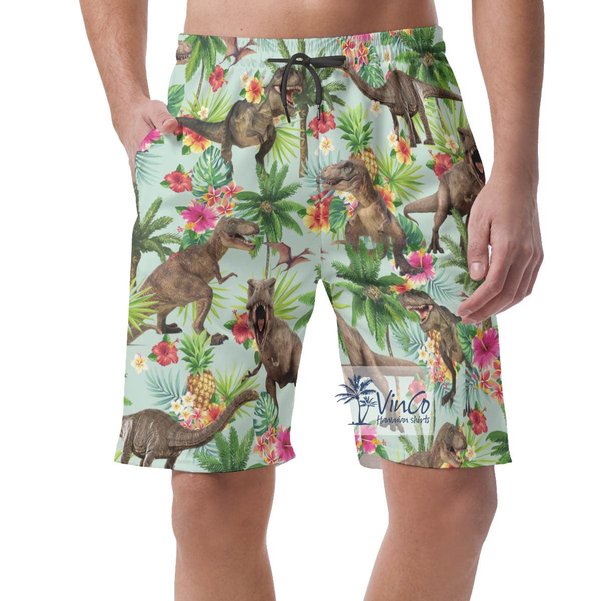 Tropical Dinosaur Aloha Summer Shorts For Men (3)