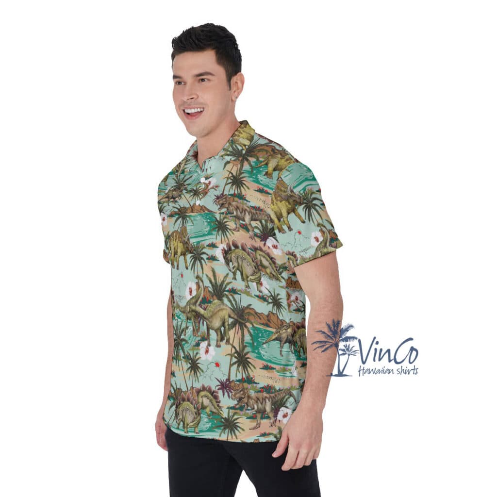 Tropical Dinosaur Summer Hawaiian Gofl Shirt For Men