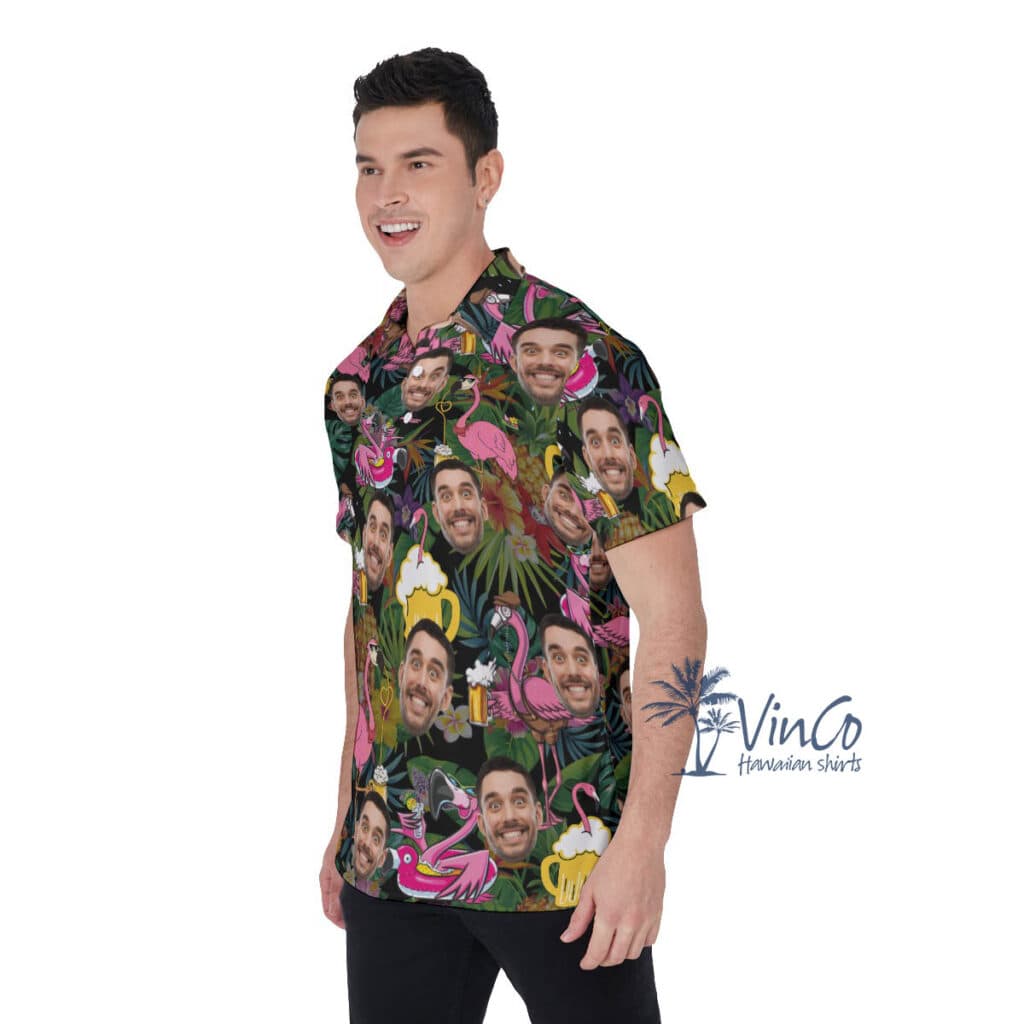 Tropical Flamingo Beer Custom Face Hawaiian Polo Shirt For Men