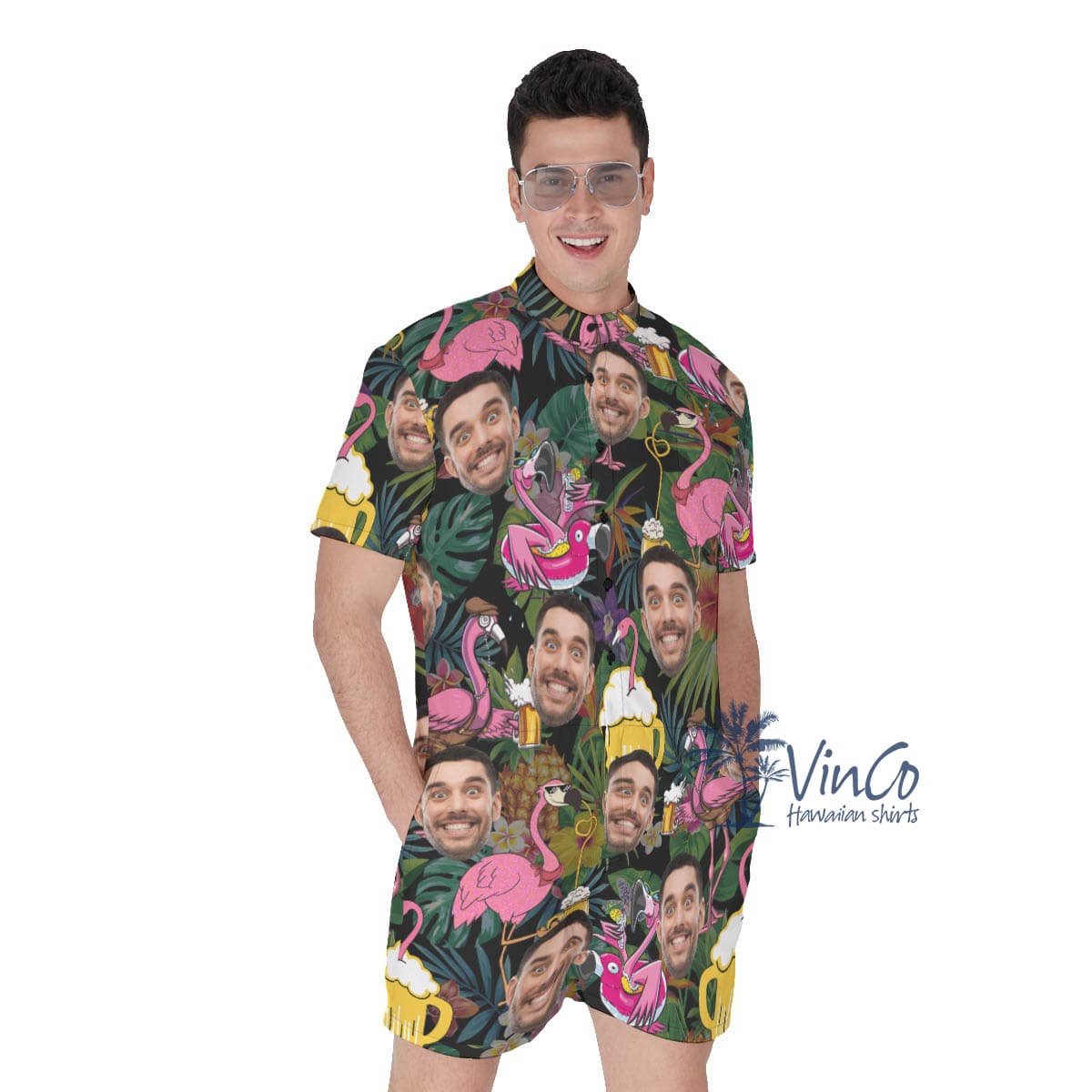 Tropical Flamingo Beer Custom Face Hawaiian Romper For Men (4)