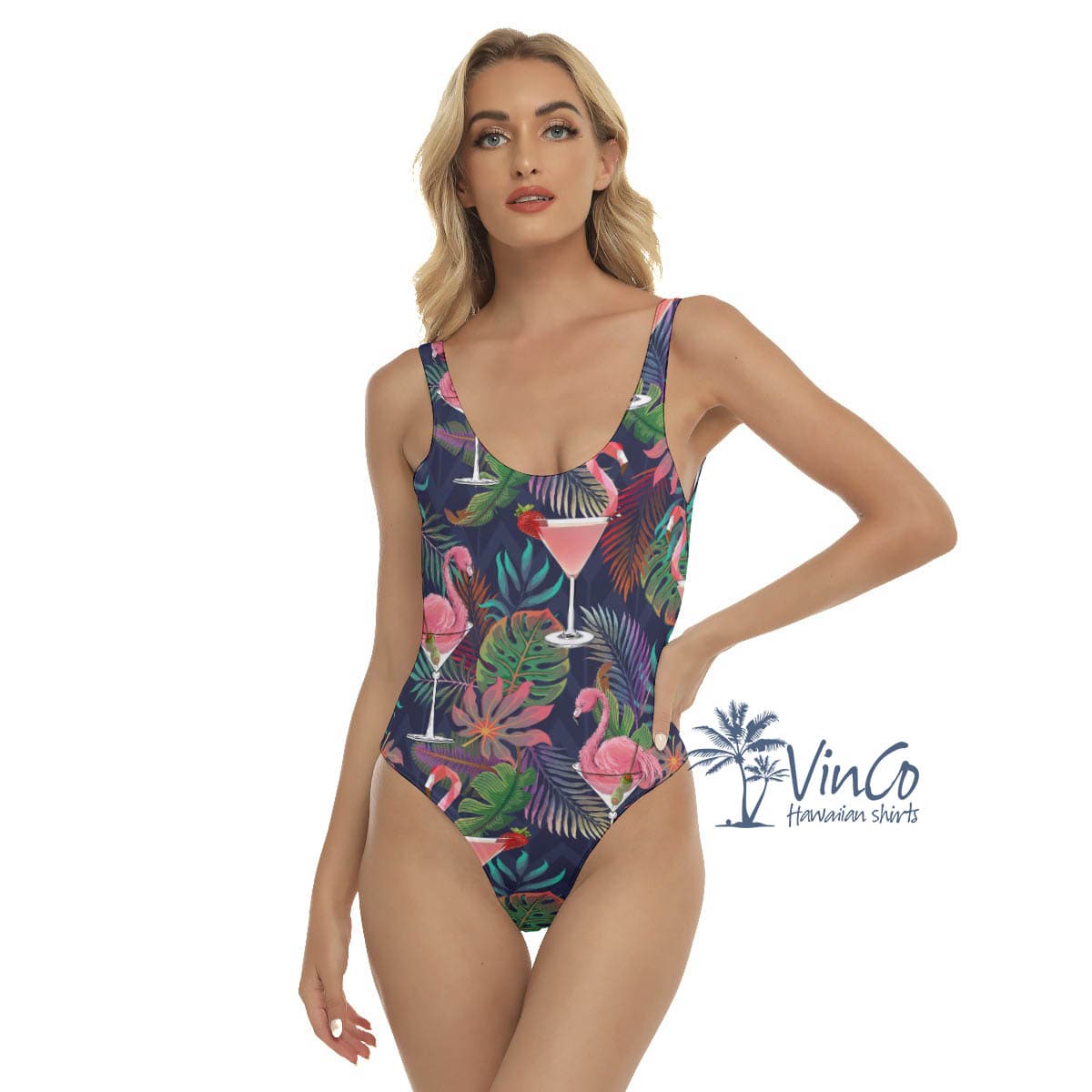 Tropical Flamingo Cocktails Hawaiian Swimsuit For Women (3)