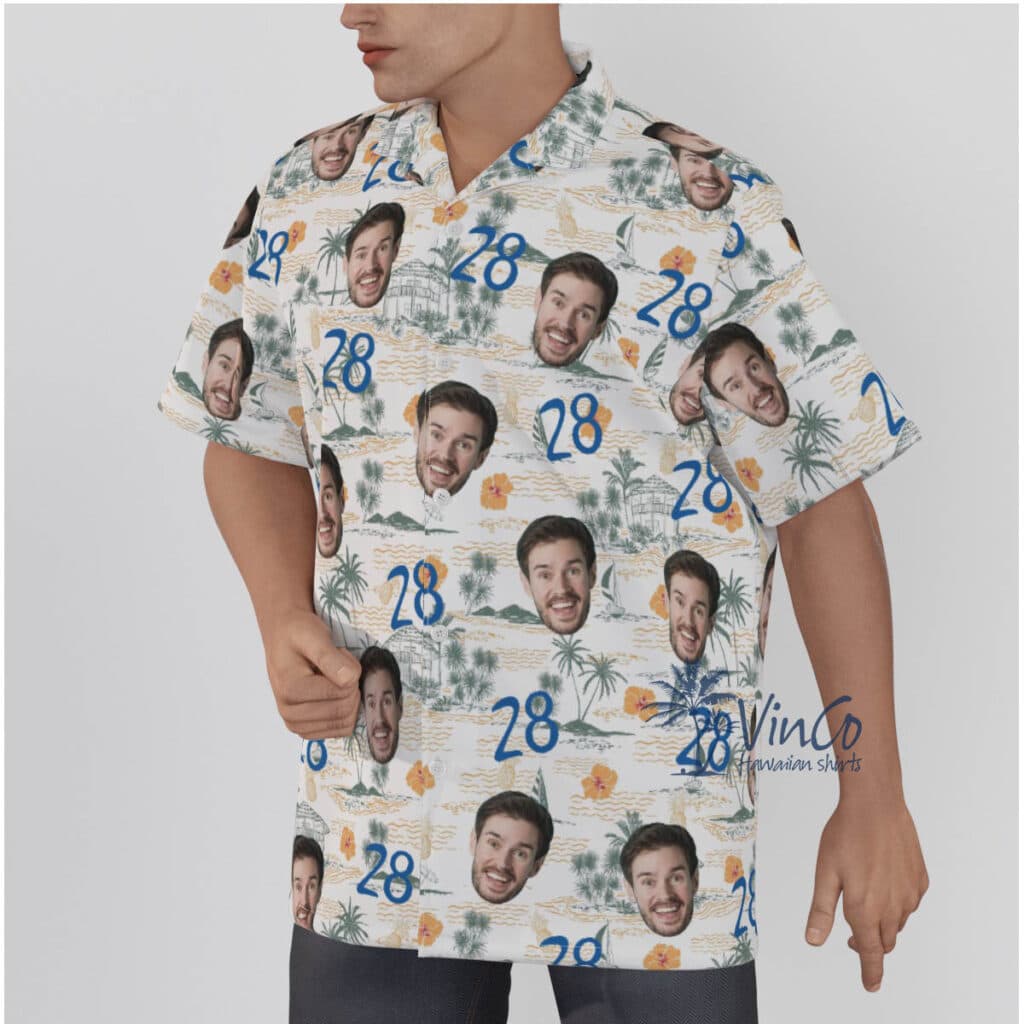 Tropical Hibiscus Birthday Hawaiian Shirt With Custom Face And Age