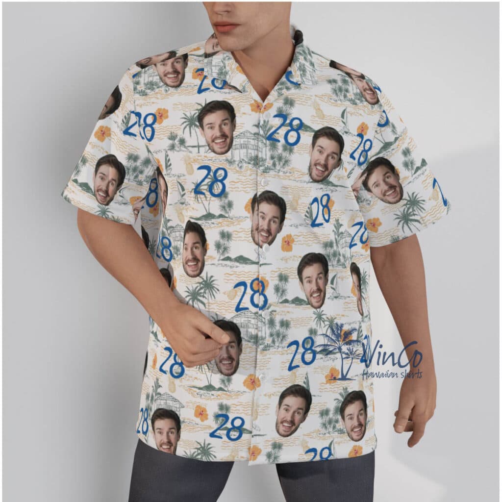 Tropical Hibiscus Birthday Hawaiian Shirt With Custom Face And Age