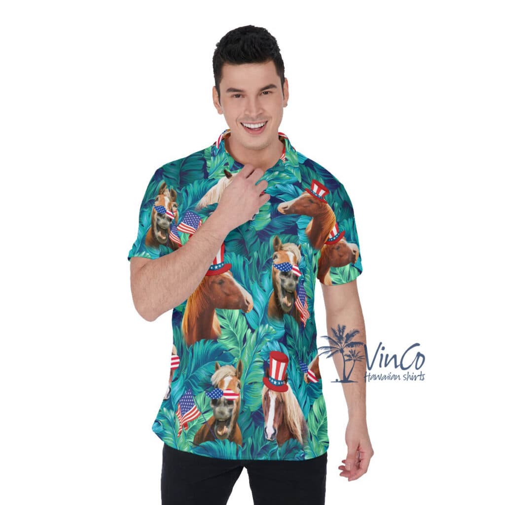 Tropical Horse With American Hat Hawaiian Golf Shirt For Men