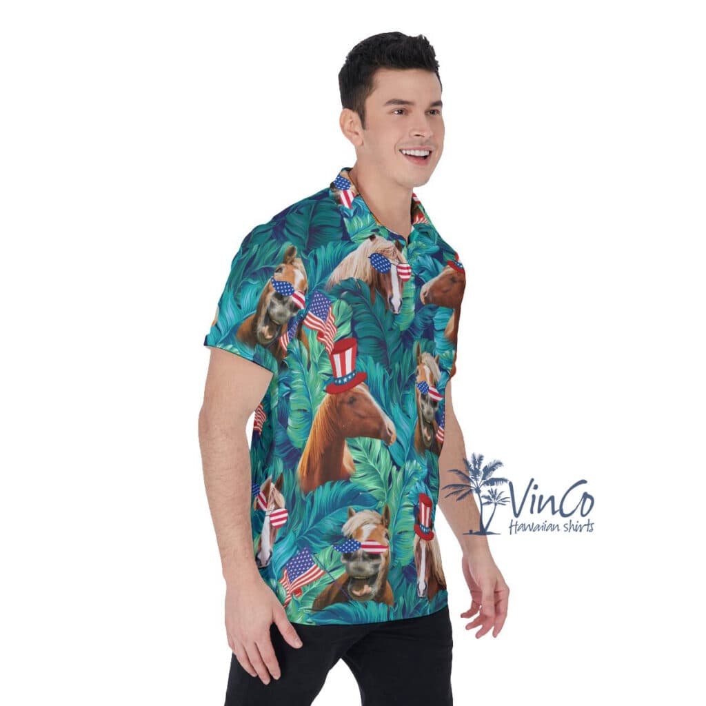 Tropical Horse With American Hat Hawaiian Golf Shirt For Men