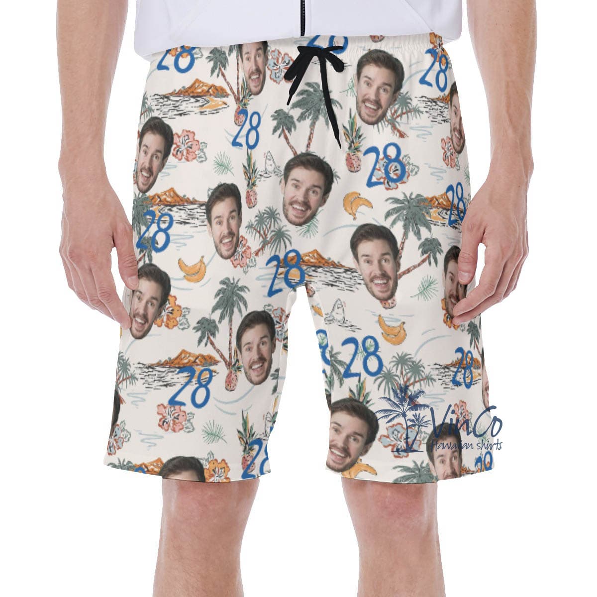 Tropical Island Birthday Hawaiian Swim Trunks With Custom Face