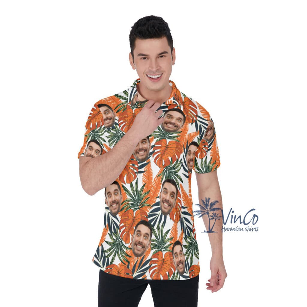 Tropical Leaf Custom Face Collared Shirt For Men (2)