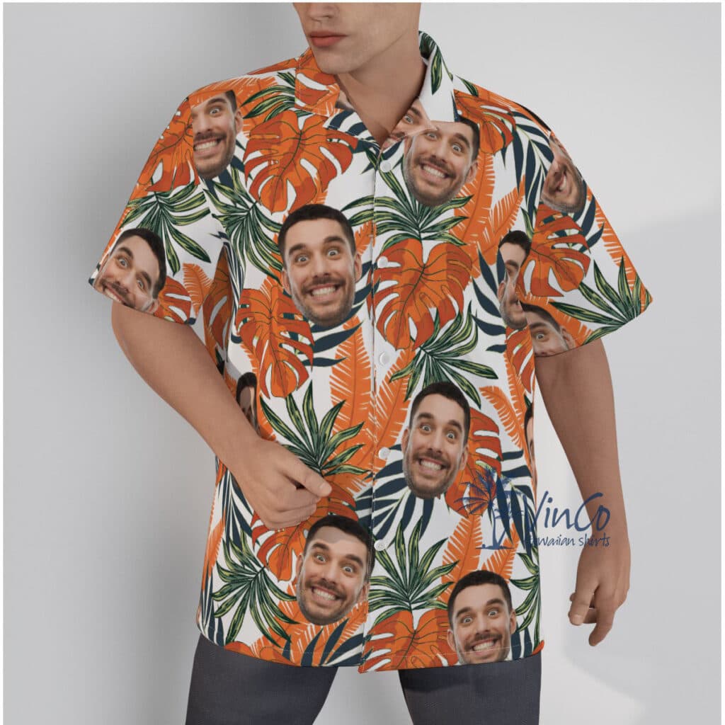 Tropical Leaf Custom Face Hawaiian Shirt For Men (1)