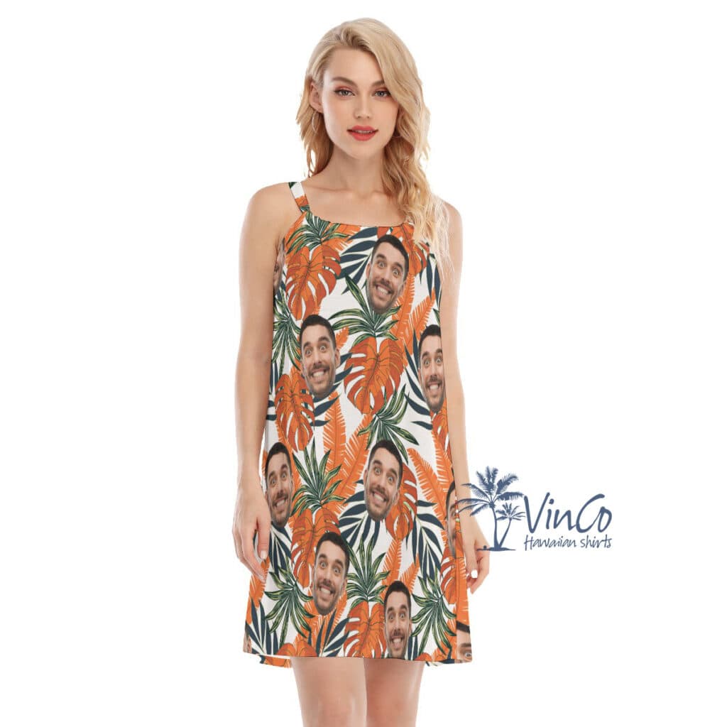 Tropical Leaf Custom Face Women's Cami Dress (2)
