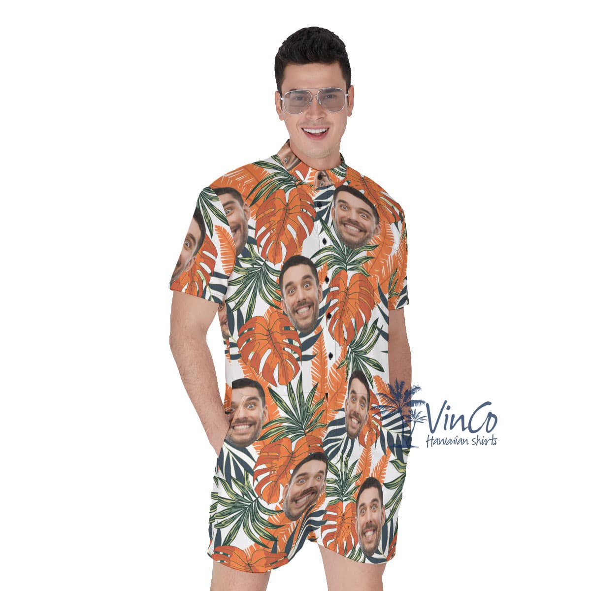 Tropical Leaf Custom Hawaiian Romper With Face (3)