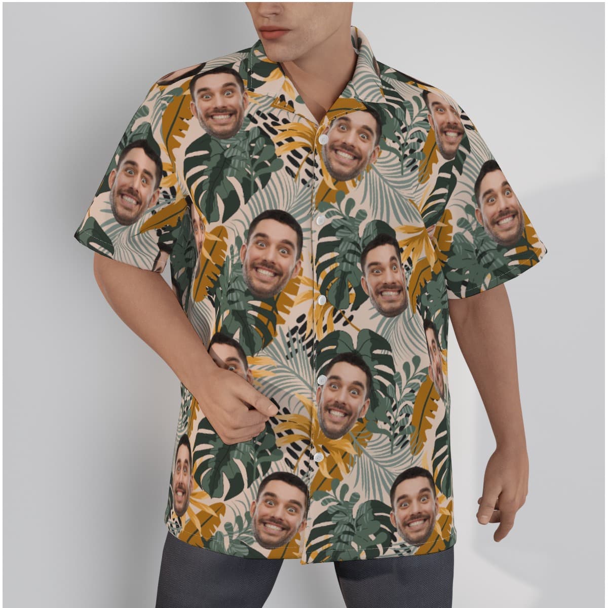 Tropical Leaves Custom Multiple Faces Hawaiian Shirt (5)
