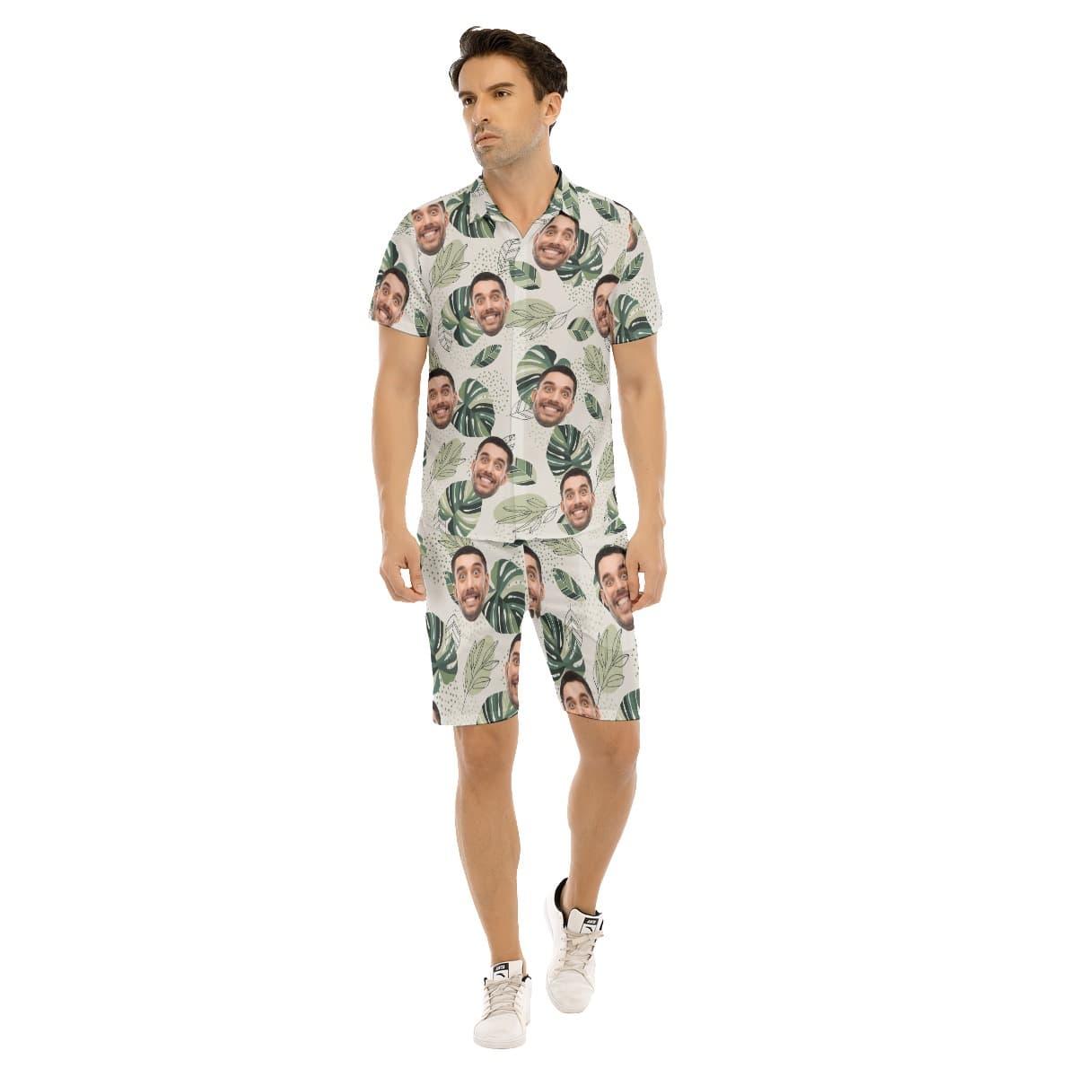 Tropical Personalized Face Hawaiian Shirt Set For Men (1)