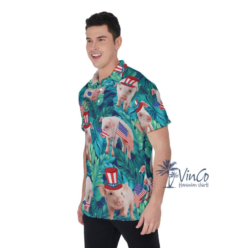 Tropical Pig Patriotic Hawaiian Polo Shirt For Men