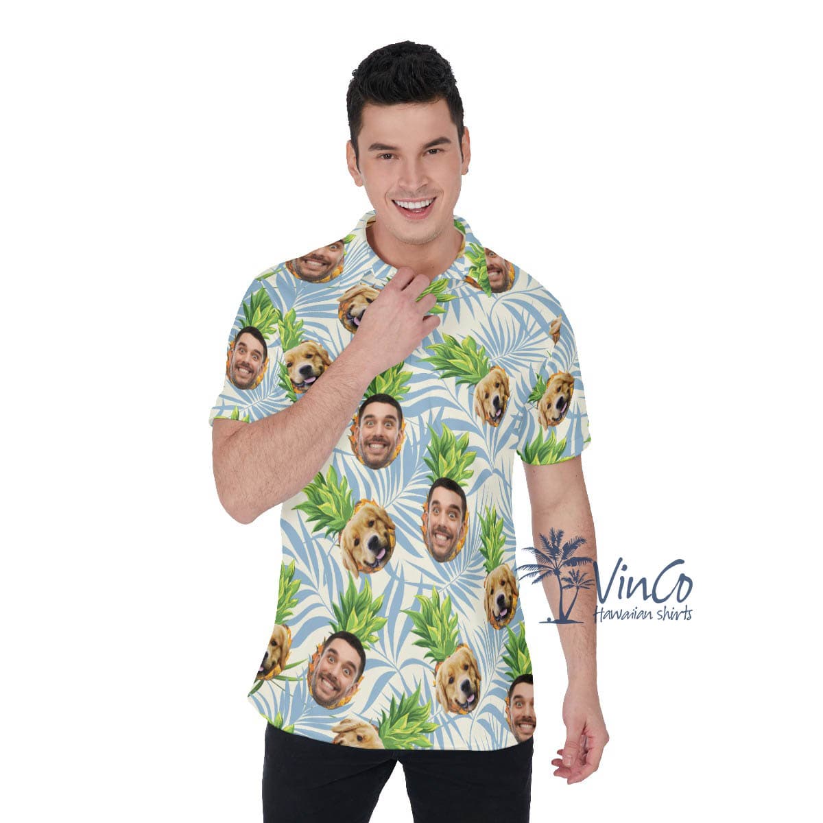 Tropical Pineapple Custom Dog Face Hawaiian Shirt Polo For Men (2)
