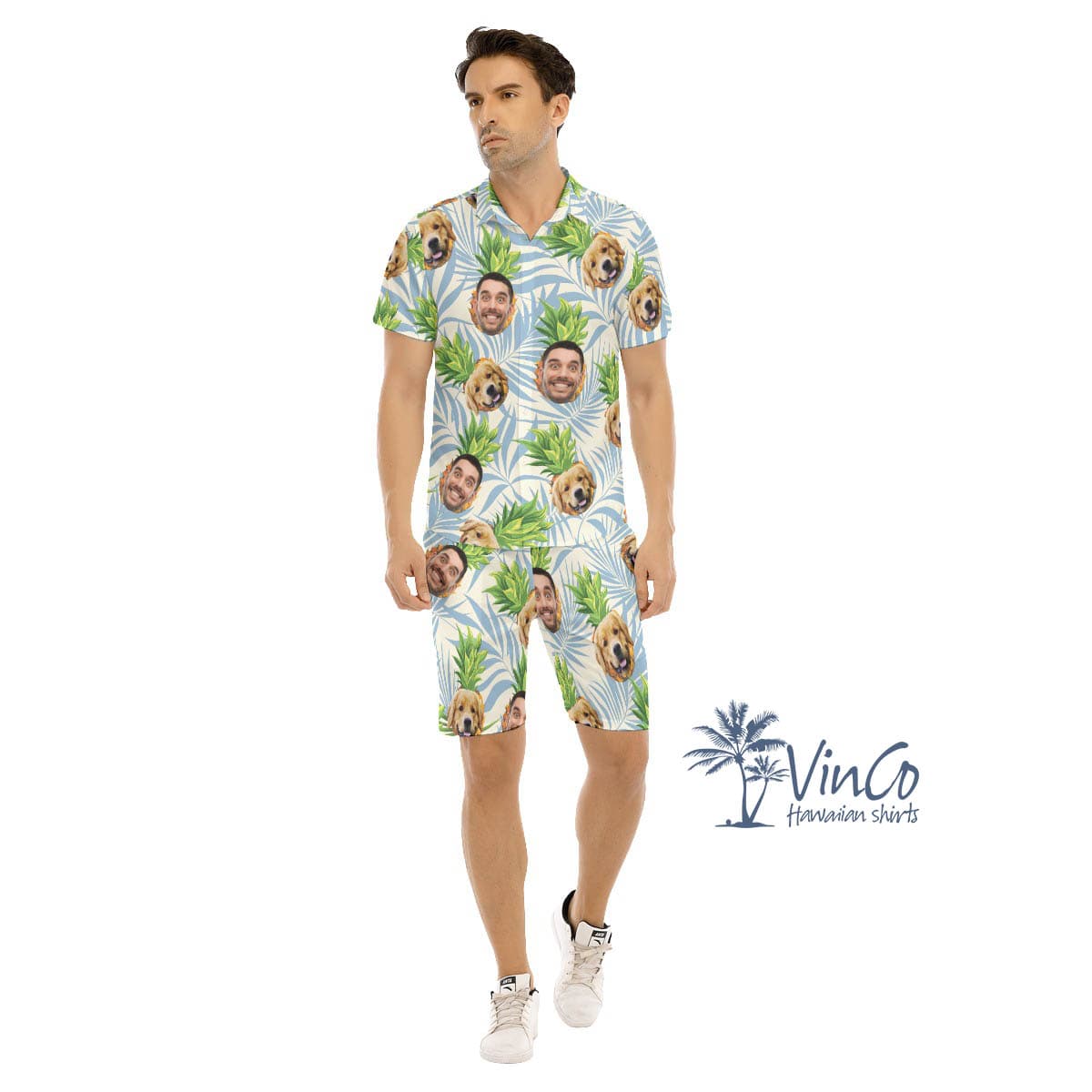 Tropical Pineapple Hawaiian Shirt Set For Men (3)