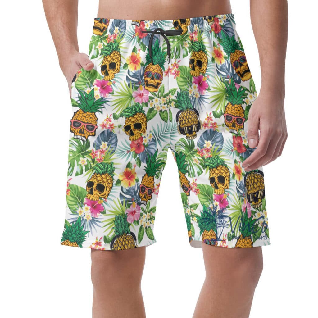 Tropical Pineapple Skull Hawaiian Summer Shorts For Men