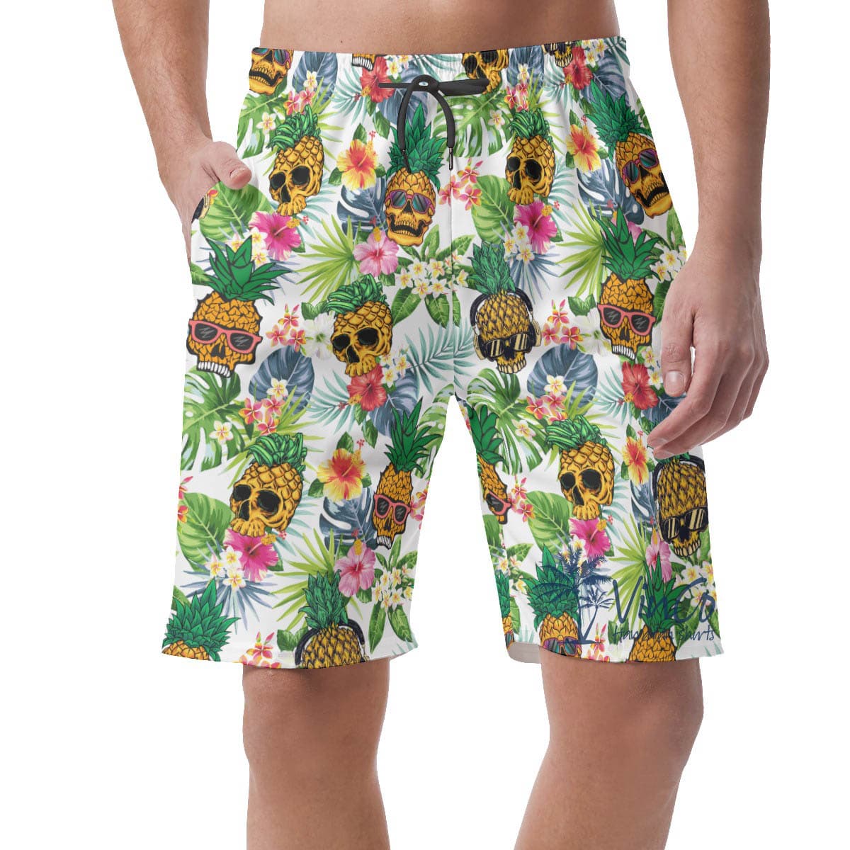 Tropical Pineapple Skull Hawaiian Summer Shorts For Men
