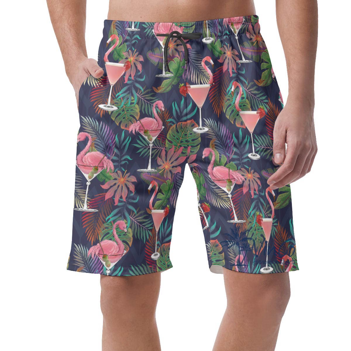 Tropical Pink Flamingo Cocktails Hawaiian Beach Shorts For Men