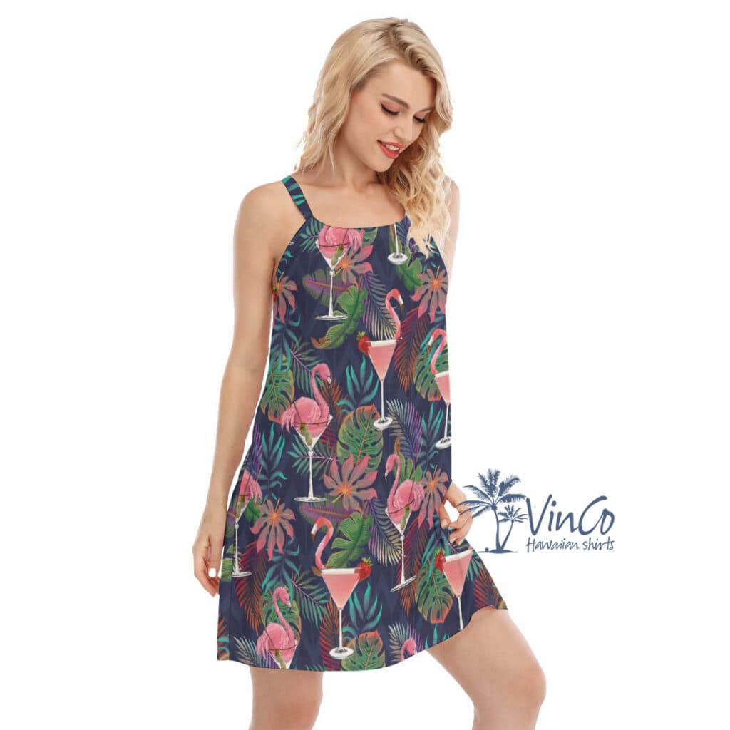 Tropical Pink Flamingo Cocktails Hawaiian Dresses For Women
