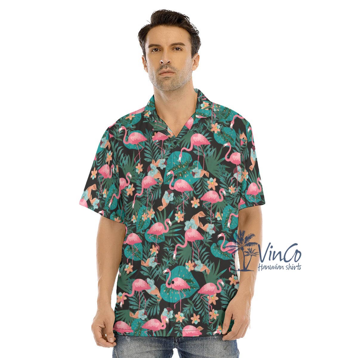 Tropical Pink Flamingo Hawaiian Shirt For Men (1)