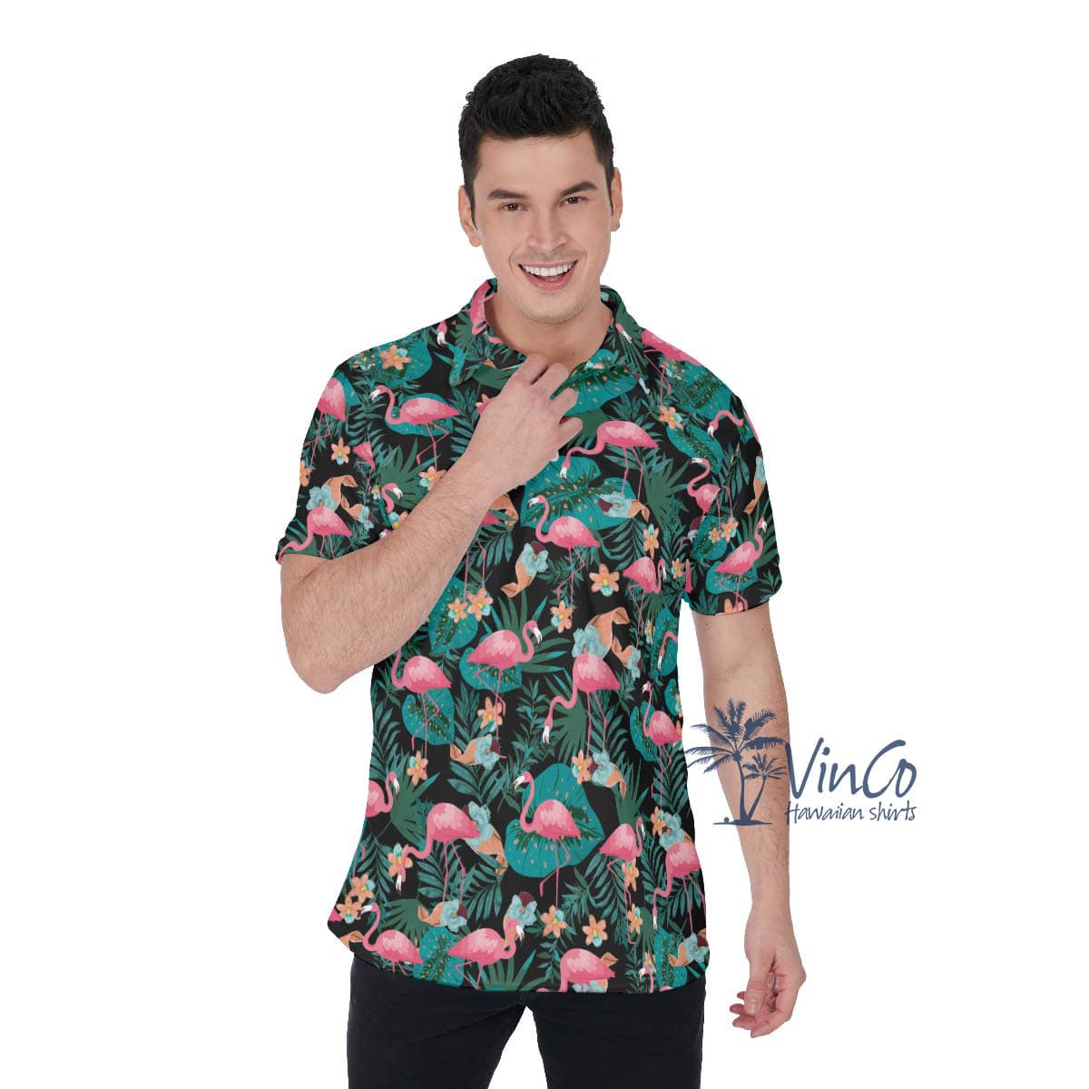 Tropical Pink Flamingo Polo Shirt For Men (1)