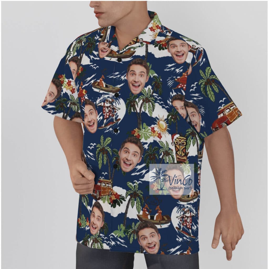 Tropical Reindeer Surfing Custom Face Hawaiian Shirt