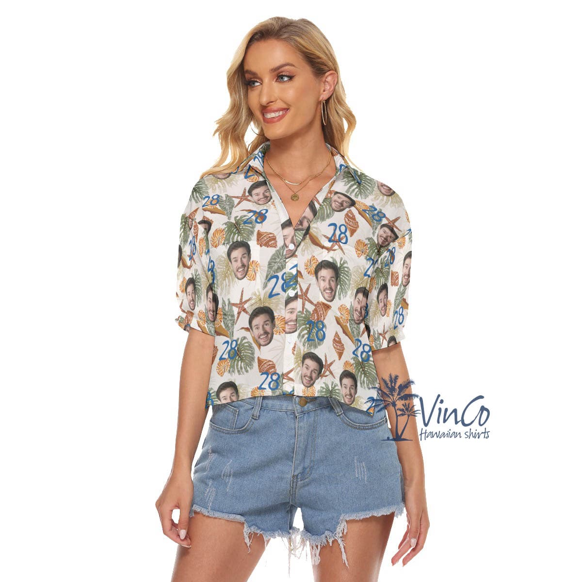 Tropical Seashell Birthday Hawaiian Crop Top Shirt With Custom Face And Age (4)