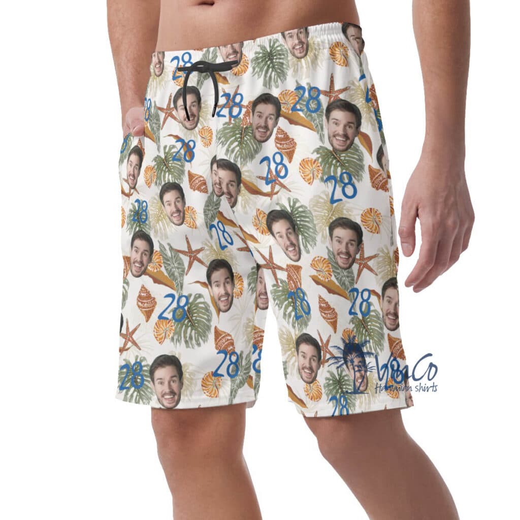 Tropical Seashell Custom Face Birthday Hawaiian Beach Shorts For Men