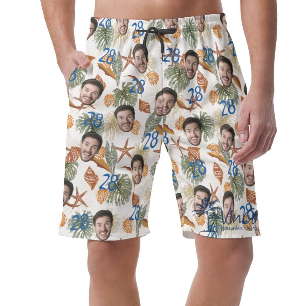 Tropical Seashell Custom Face Birthday Hawaiian Beach Shorts For Men
