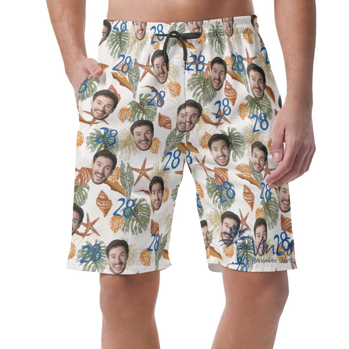 Tropical Seashell Custom Face Birthday Hawaiian Beach Shorts For Men