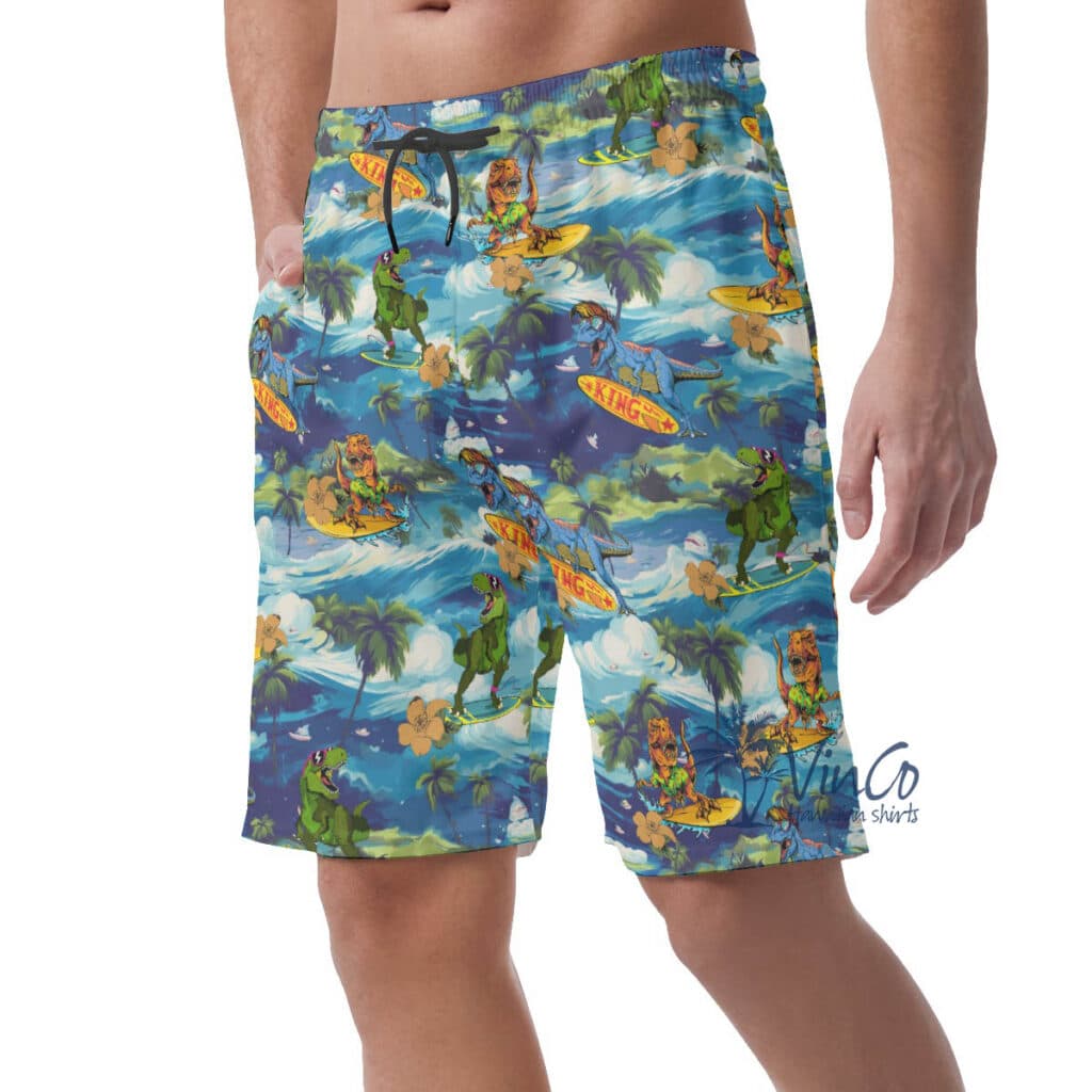 Tropical Surfing Dinosaur Hawaiian Summer Shorts For Men