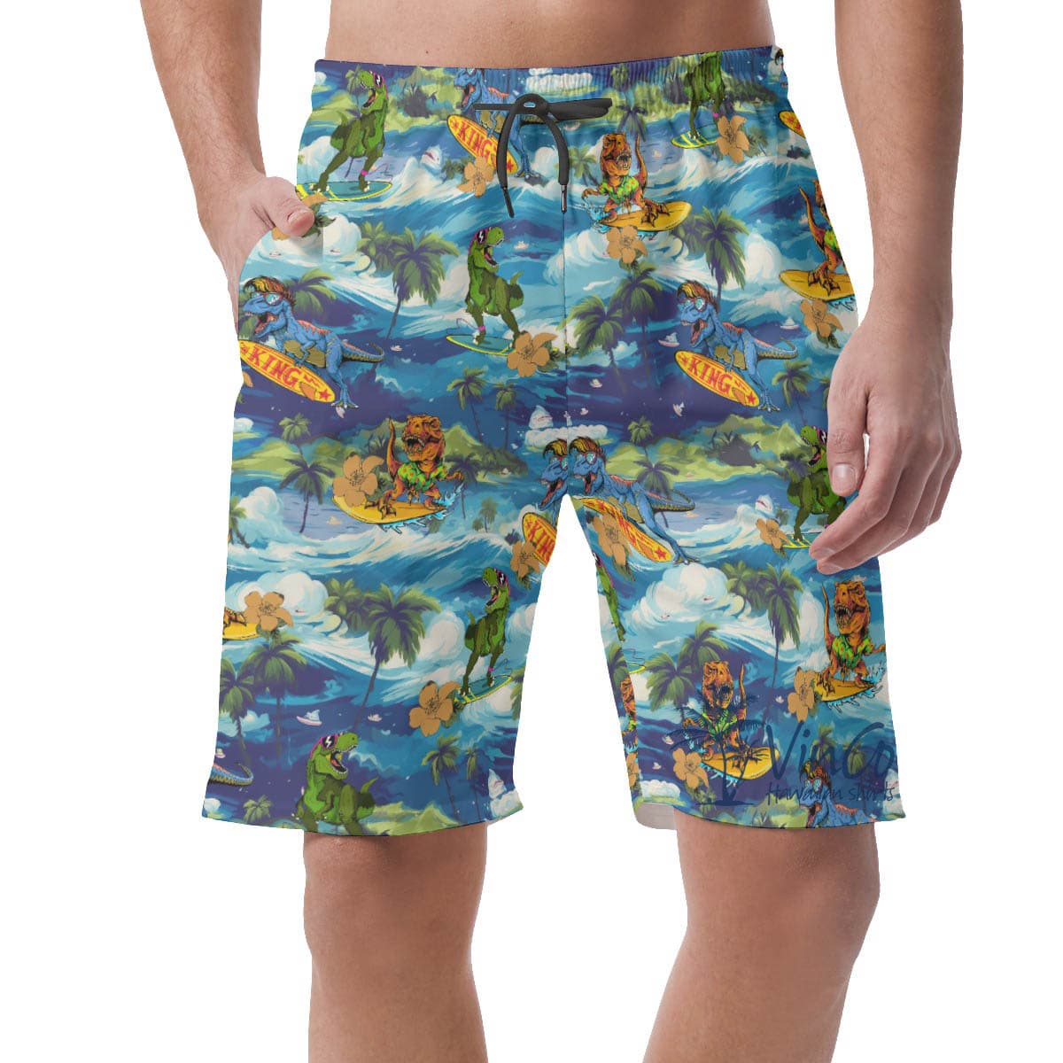 Tropical Surfing Dinosaur Hawaiian Summer Shorts For Men