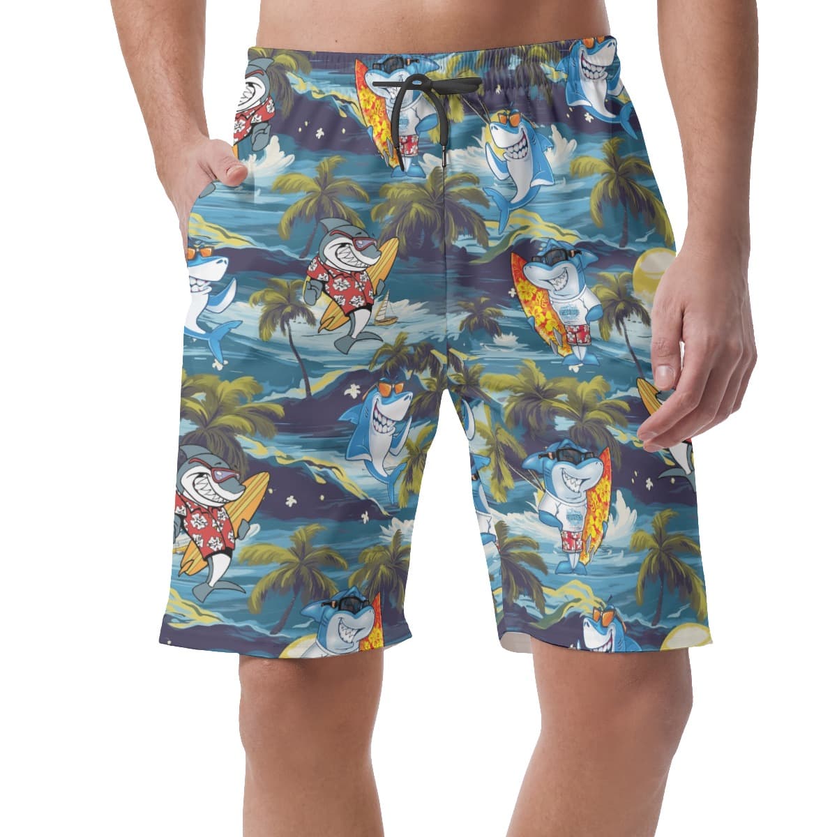 Tropical Surfing Shark Hawaiian Beach Shorts For Men