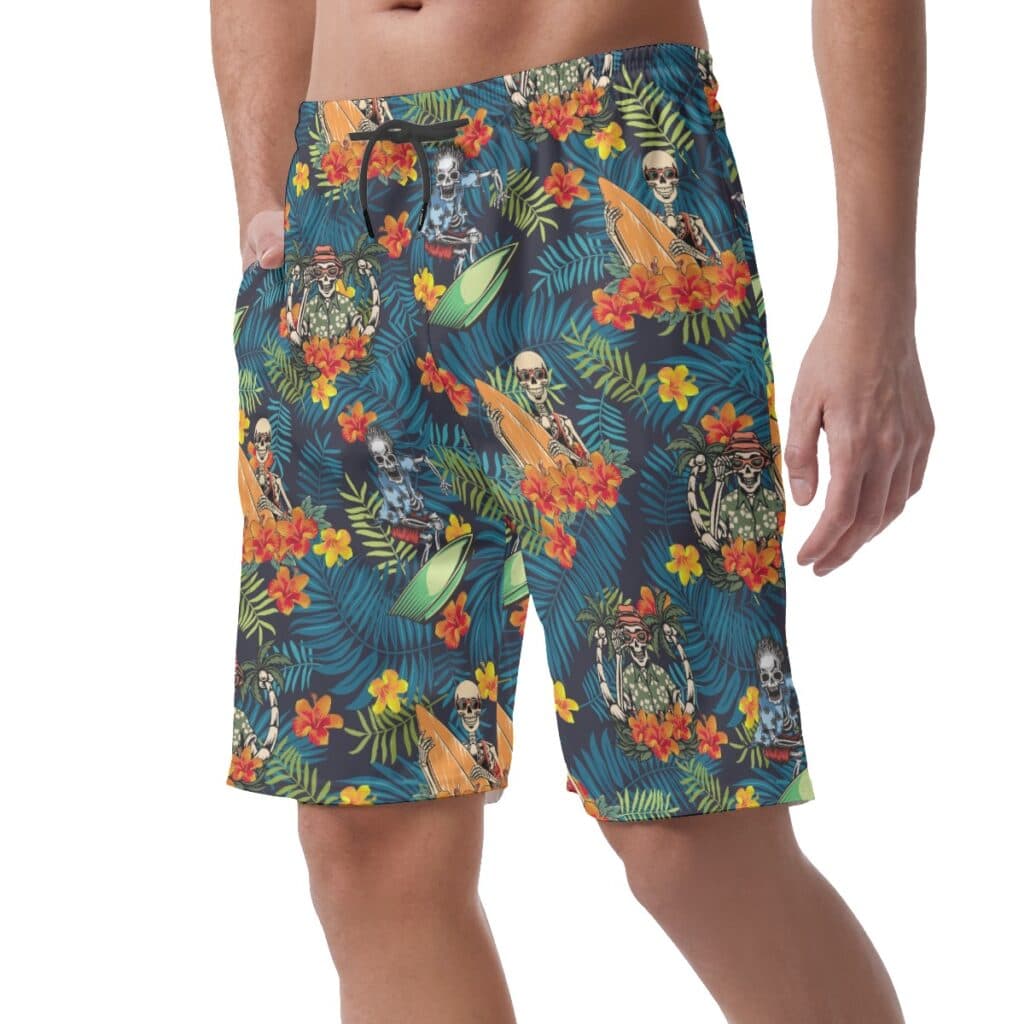 Tropical Surfing Skeleton Hawaiian Beach Shorts For Men