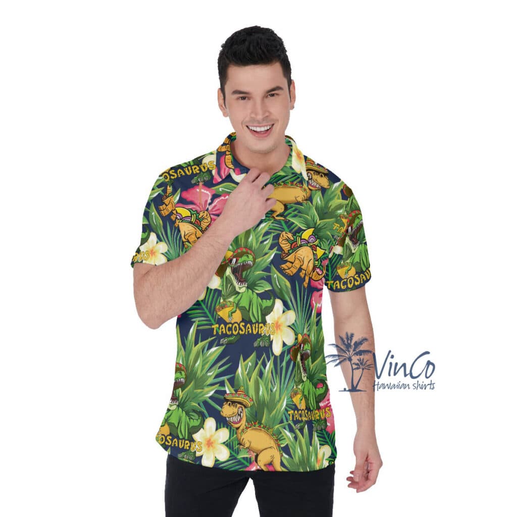 Tropical Tacosaurus Hawaiian Polo Shirt For Men