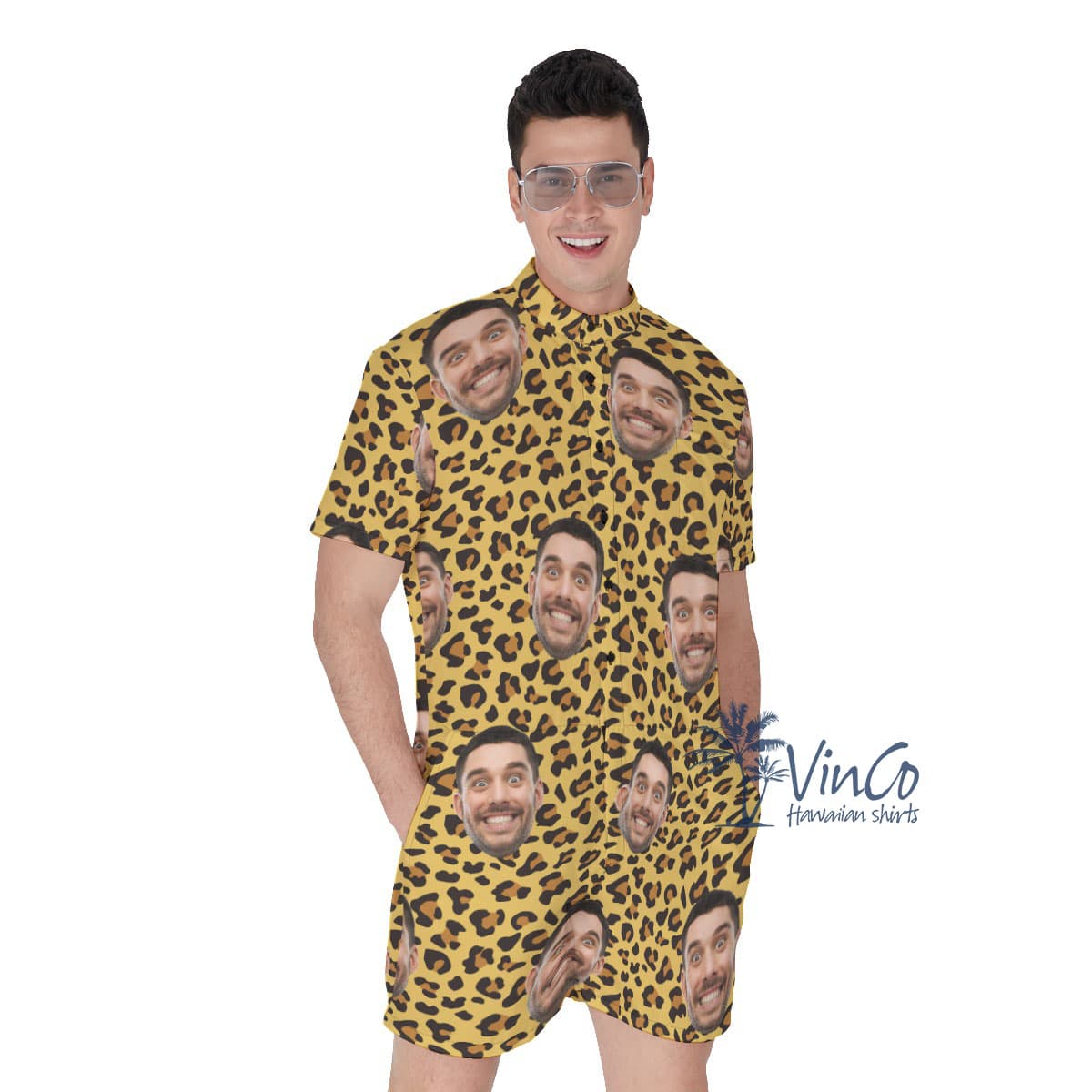 Unique Leopard Custom Face Men's Hawaiian Romper (1)