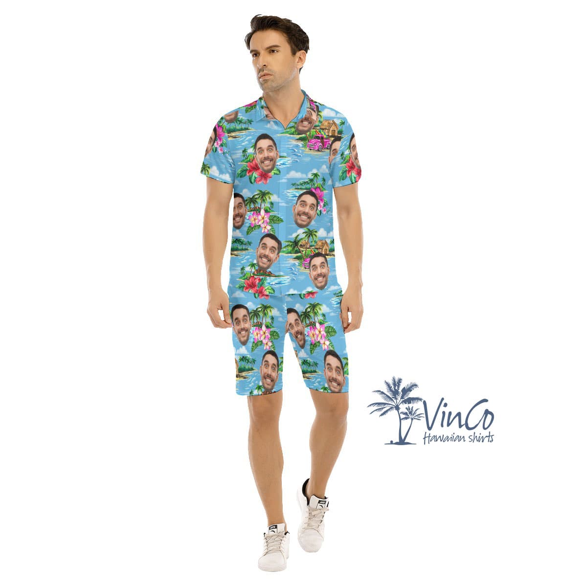 Vintage Beach Blue Custom Hawaiian Sets With Photo (2)