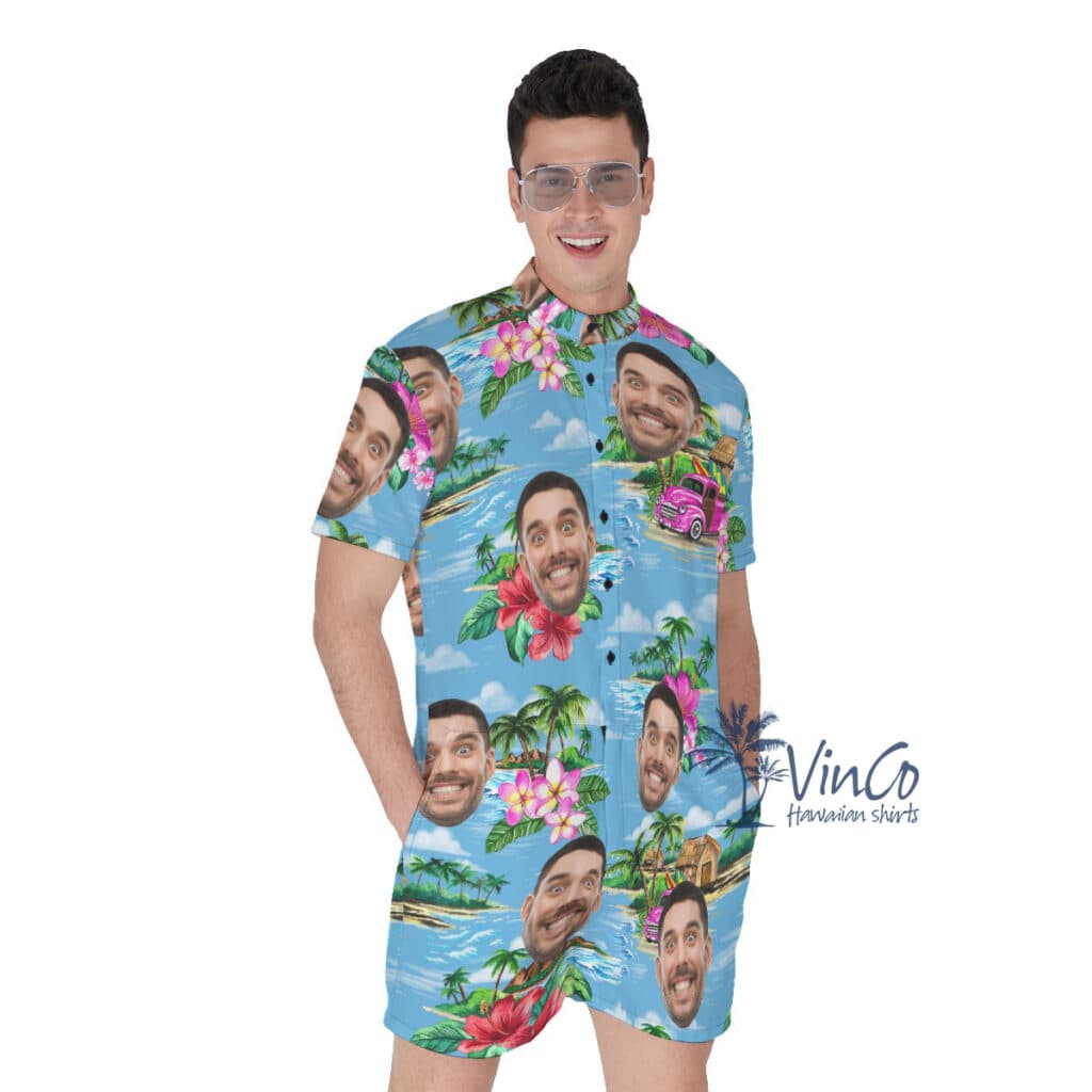 Vintage Beach Blue Custom Men's Romper Multiple Faces (1)