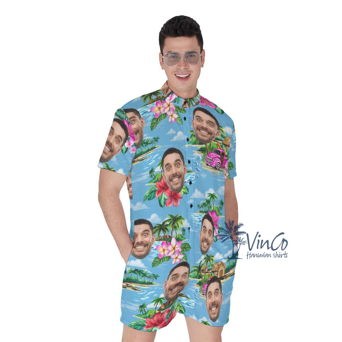 Vintage Beach Blue Custom Men's Romper Multiple Faces (1)