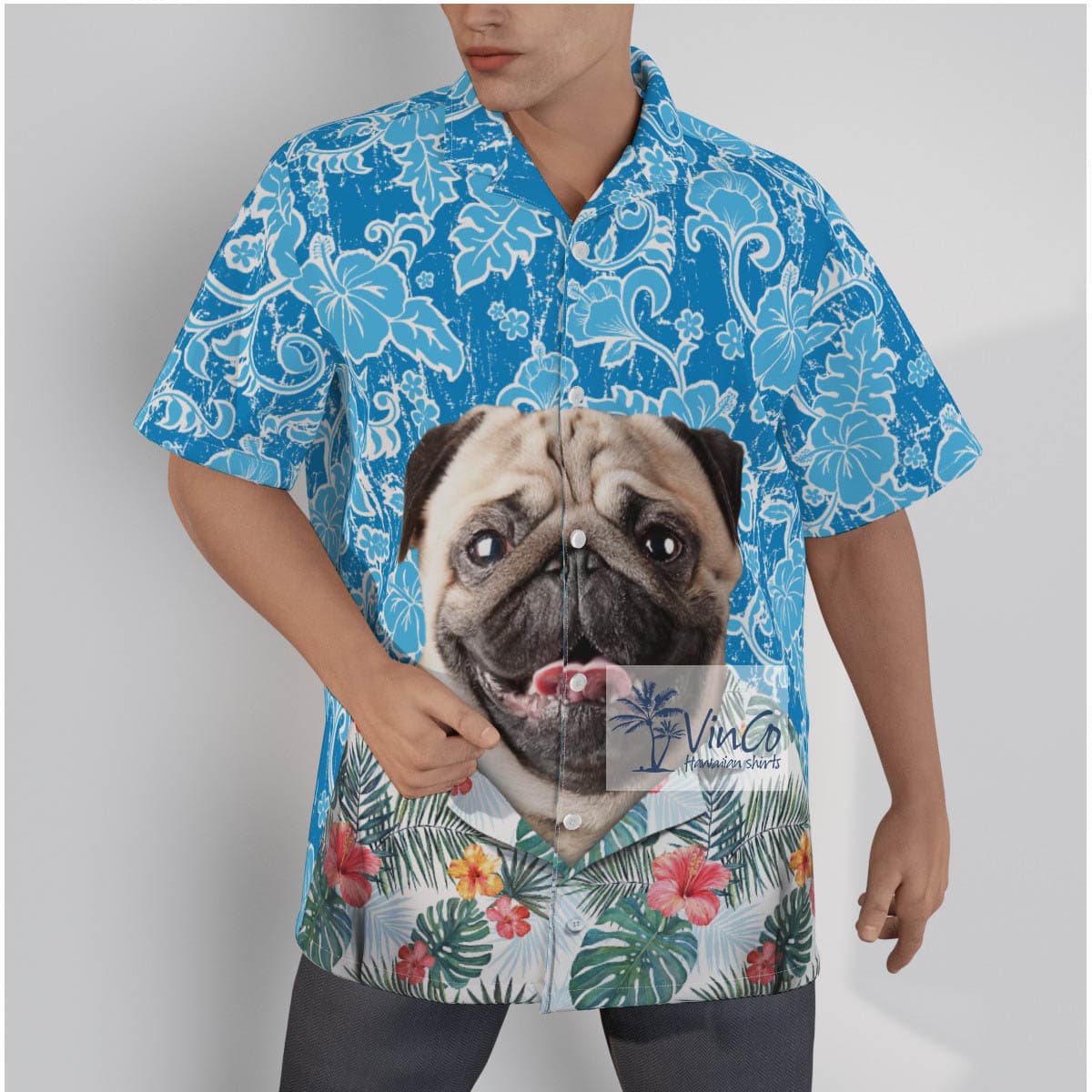 Vintage Blue Custom Dog Summer Beach Shirt For Men (2)