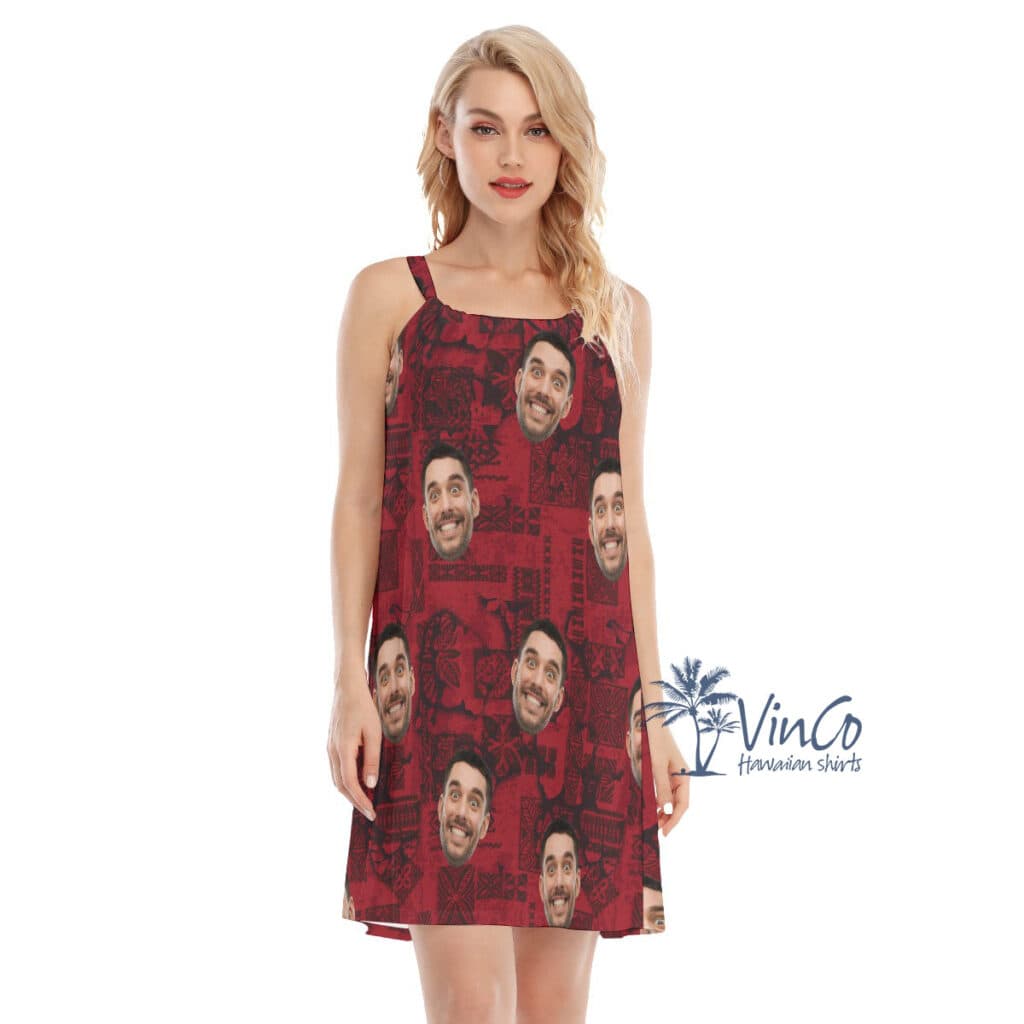 Vintage Custom Face Red Cami Dress For Women (3)