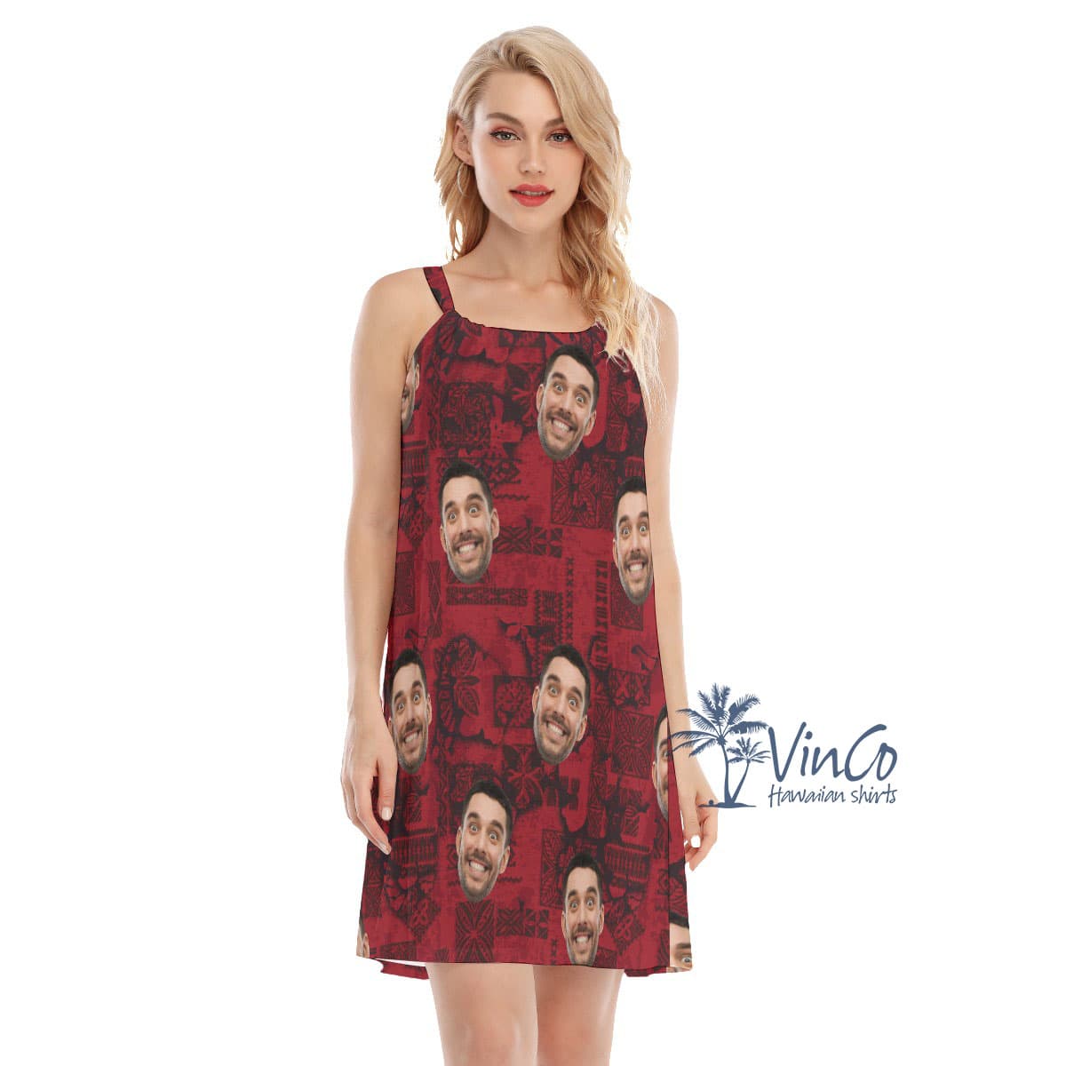 Vintage Custom Face Red Cami Dress For Women (3)