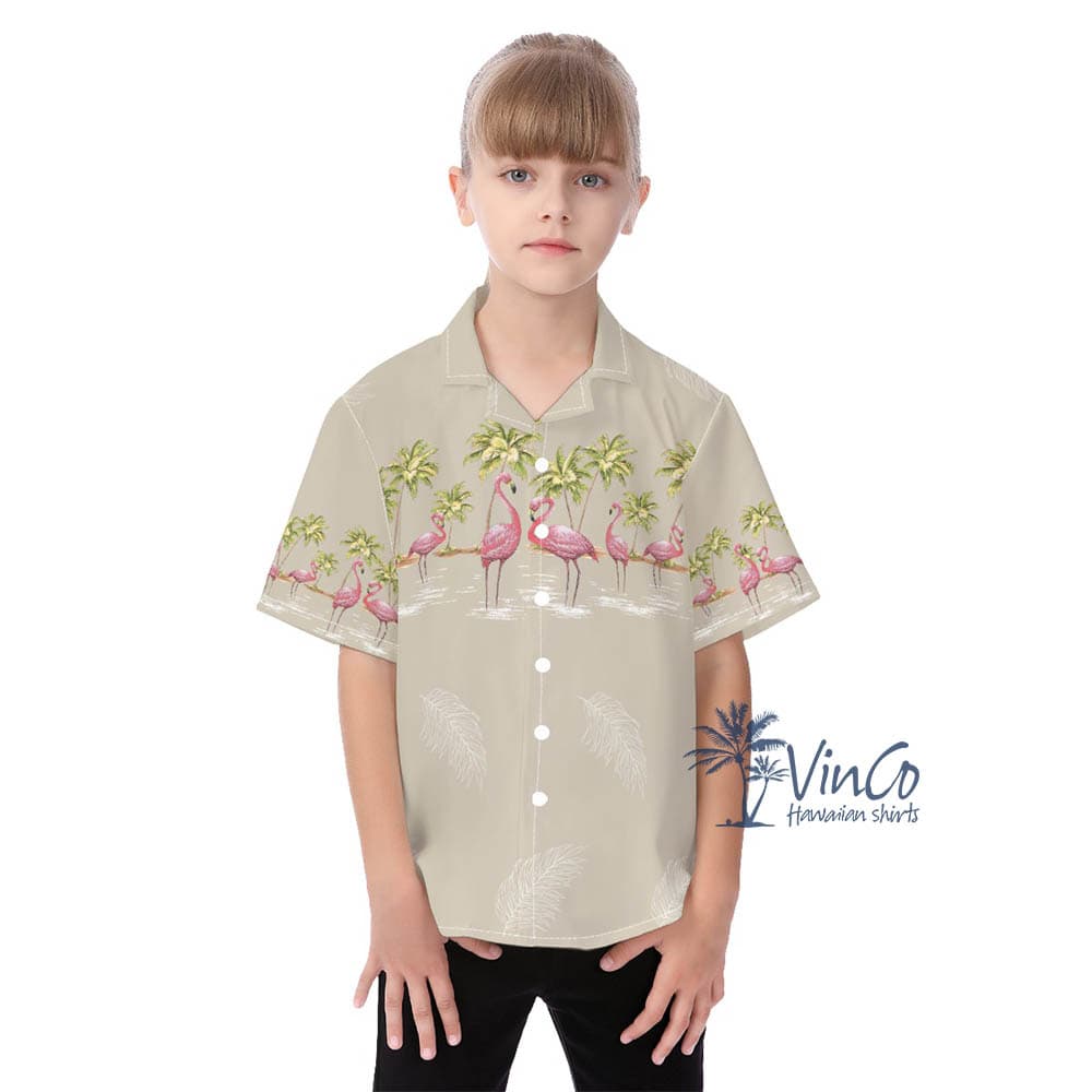 Vintage Flamingo Aloha Shirts For Kids (1)